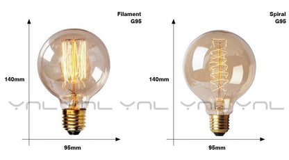 Stevvex Edison G95 filament bulbs, 2 pcs with vertical and spiral filaments, 140×95mm, 220V 40W on Tampa Home & Garden Store