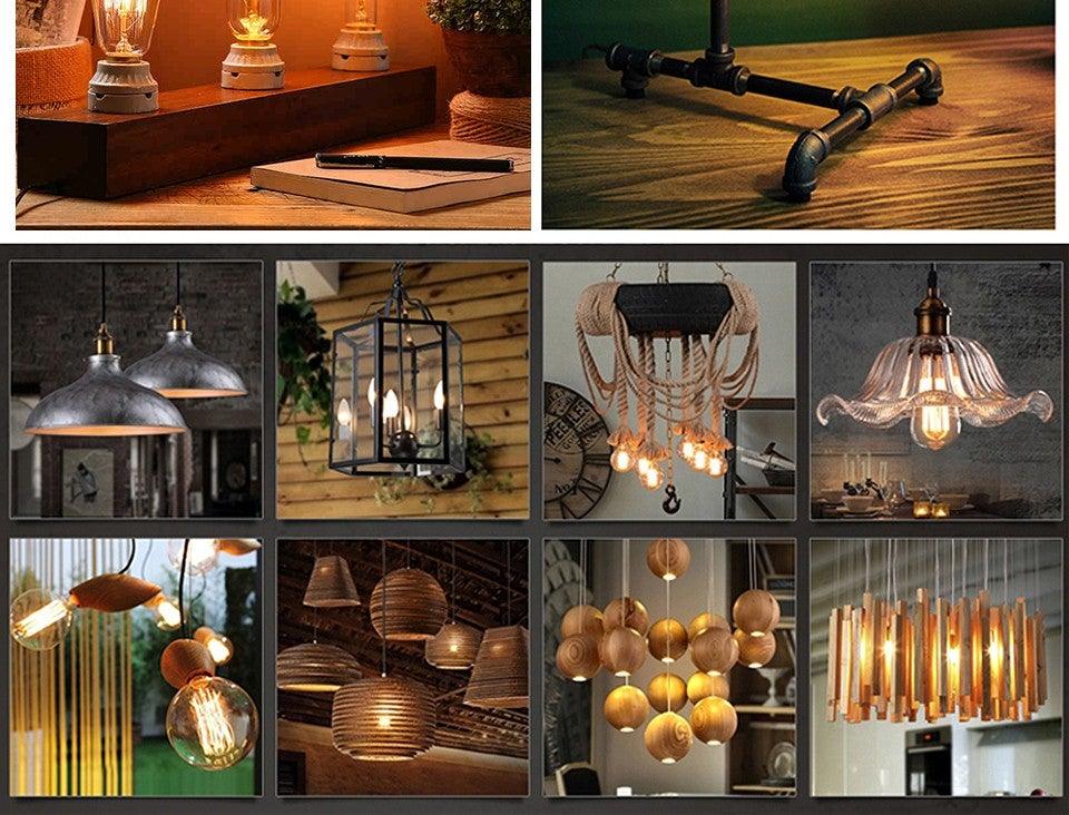 Stevvex retro Edison bulb collection with filament ST64A19 bulbs and industrial pendant lamps on Tampa Home & Garden Store