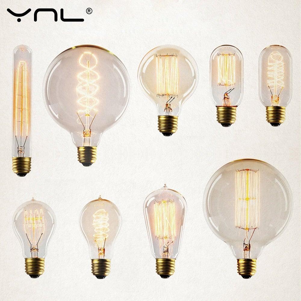 Stevvex vintage Edison filament bulbs ST64 A19 G80 G95 220V 40W clear glass brass bases (nine) on Tampa Home & Garden Store