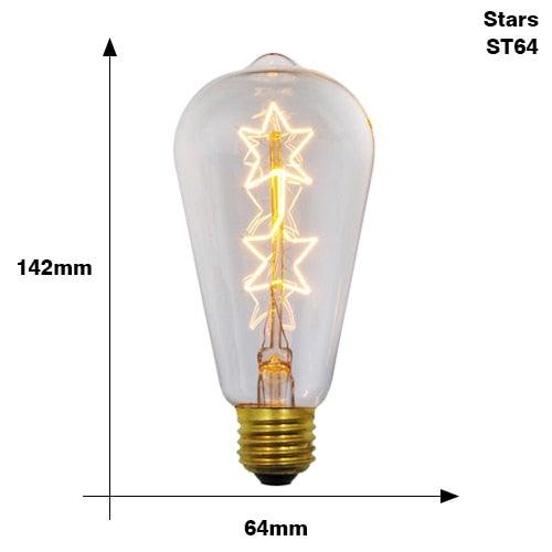 Stevvex ST64 Edison filament bulb with clear glass and star filament, E27 base, 40W, 220V on Tampa Home & Garden Store