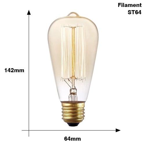 Stevvex ST64 filament Edison bulb, clear glass, 64mm diameter, 142mm tall, E27 220V 40W on Tampa Home & Garden Store