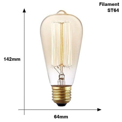 Stevvex ST64 filament Edison bulb, clear glass, 64mm diameter, 142mm tall, E27 220V 40W on Tampa Home & Garden Store