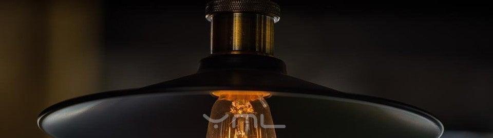 Retro Edison filament bulb in a pendant fixture with warm amber glow on Tampa Home & Garden Store
