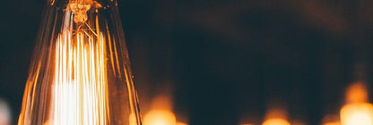 Retro Edison filament bulb in amber glass with warm glow, close-up lighting on Tampa Home & Garden Store