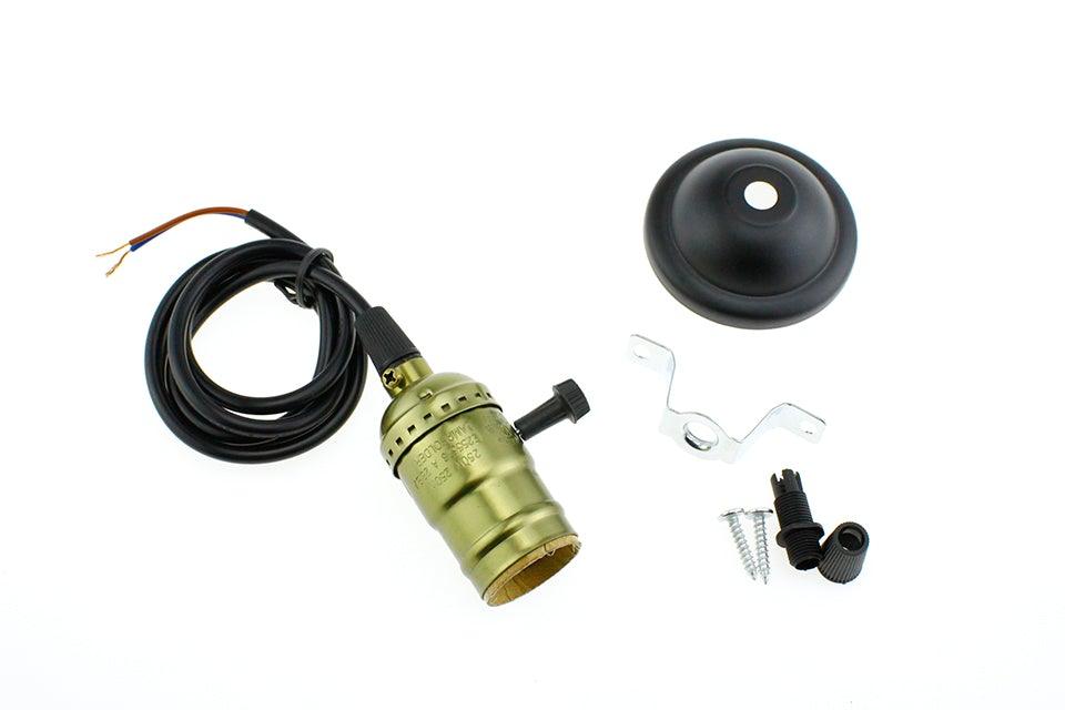 Stevvex Edison lamp holder kit with brass E27 socket, black cord, canopy and screws on Tampa Home & Garden Store
