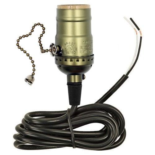 Stevvex vintage Edison bulb socket with brass finish, pull-chain switch and long black cord on Tampa Home & Garden Store