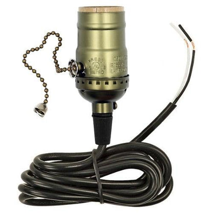 Stevvex vintage Edison bulb socket with brass finish, pull-chain switch and long black cord on Tampa Home & Garden Store