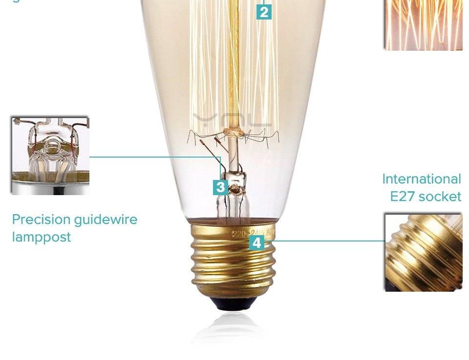 Stevvex retro Edison ST64 filament bulb, clear glass, E27 base, 40W, 220V on Tampa Home & Garden Store