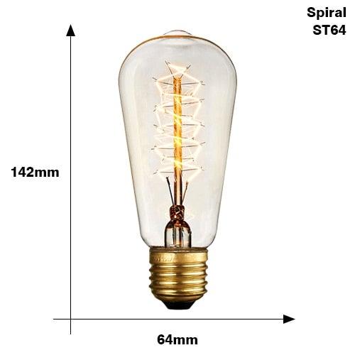 Stevvex vintage Edison filament bulb ST64 clear glass with brass E27 base 220V 40W on Tampa Home & Garden Store