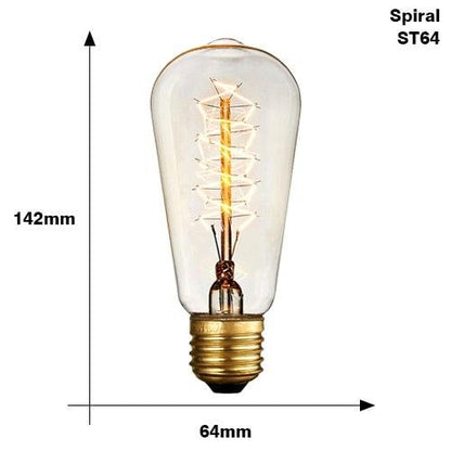 Stevvex vintage Edison filament bulb ST64 clear glass with brass E27 base 220V 40W on Tampa Home & Garden Store