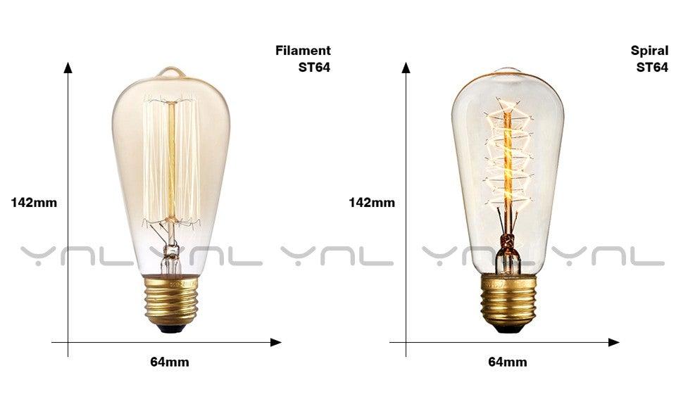 Stevvex Edison ST64 bulbs pair: straight and spiral filaments, brass E27 base on Tampa Home & Garden Store