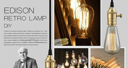 Stevvex retro Edison bulb set collage with brass sockets and glowing filament bulbs on Tampa Home & Garden Store