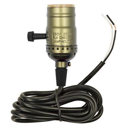 Stevvex vintage Edison bulb socket with brass finish side knob switch and long black cord 220V on Tampa Home & Garden Store