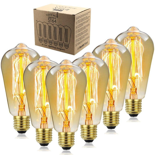 Stevvex vintage Edison filament bulbs ST64 amber glass 6-pack warm dimmable for table lamps on Tampa Home & Garden Store