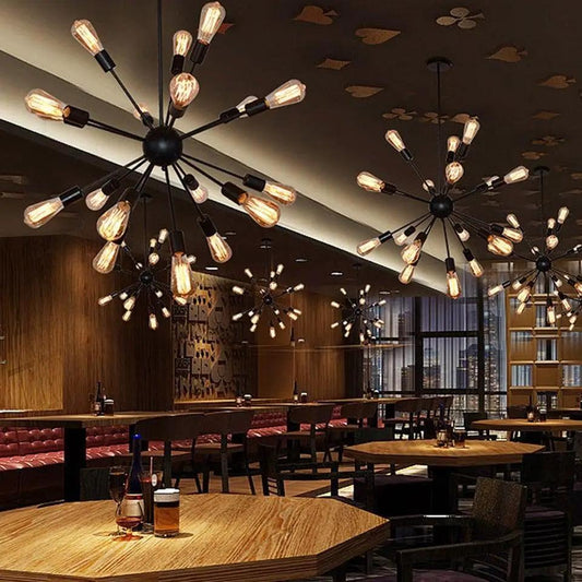 Stevvex retro Edison bulb chandelier with warm dimmable filament lamps in a sputnik style on Tampa Home & Garden Store