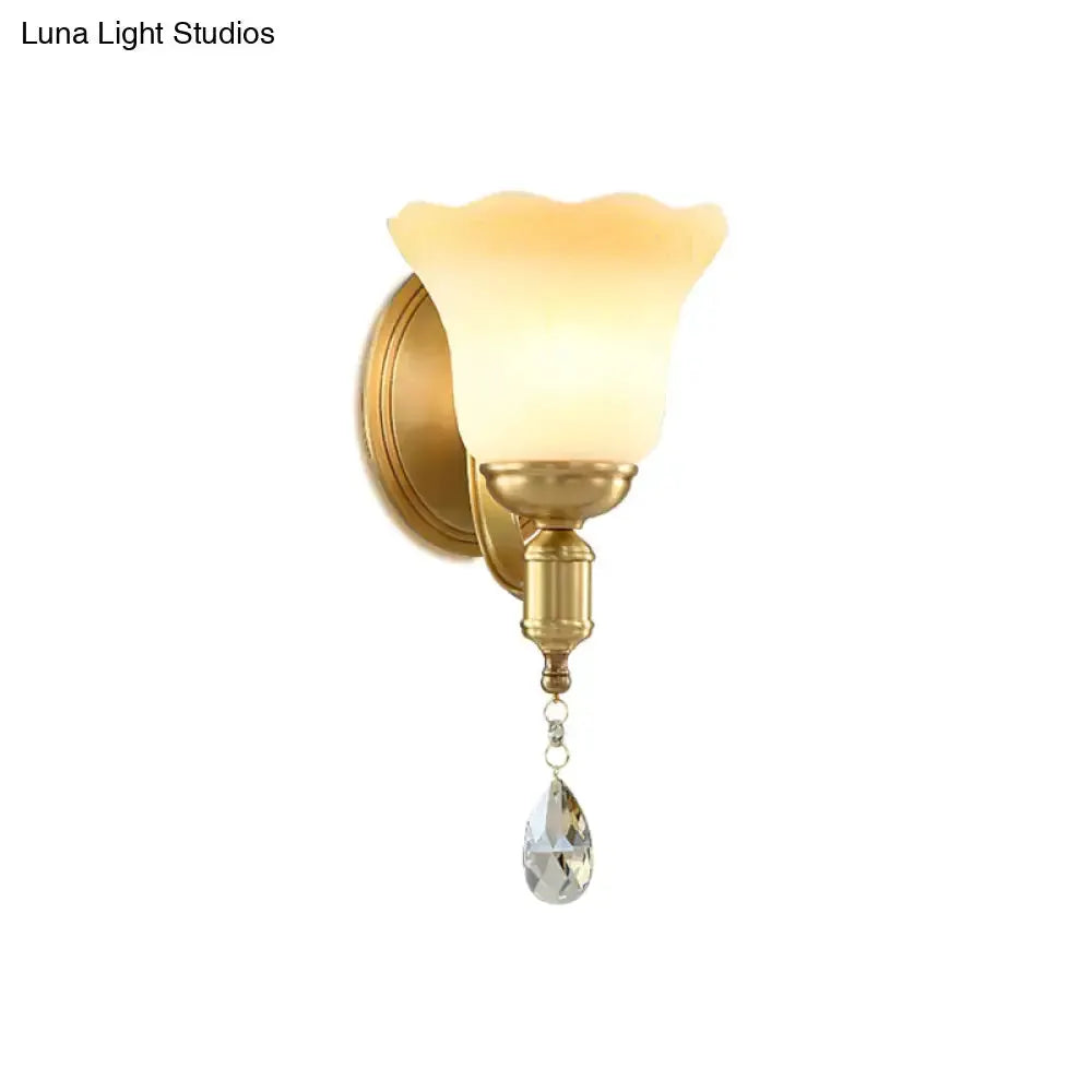 Retro Gold Glass Wall Lamp Sconce with Crystals