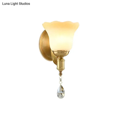 Retro Gold Glass Wall Lamp Sconce with Crystals