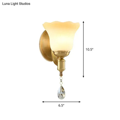 Retro Gold Glass Wall Lamp Sconce with Crystals