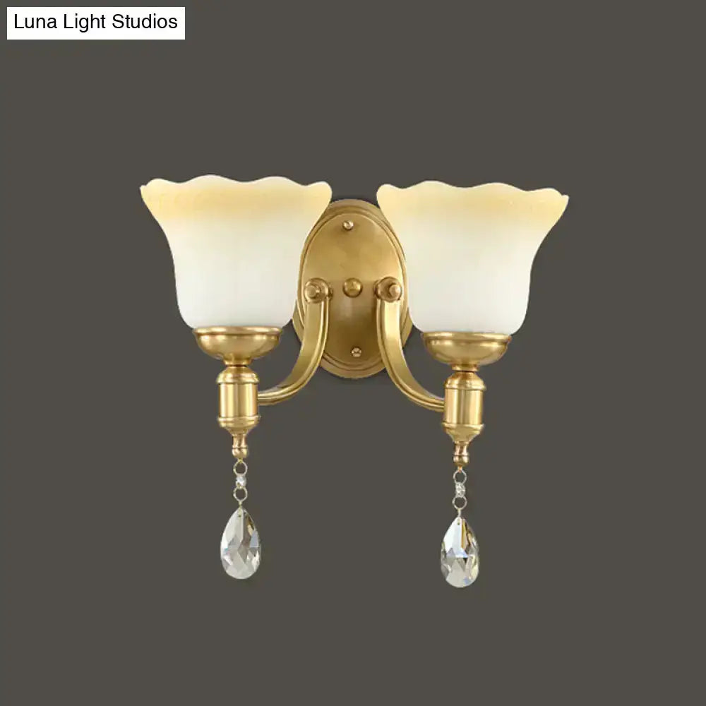 Retro Gold Glass Wall Lamp Sconce with Crystals
