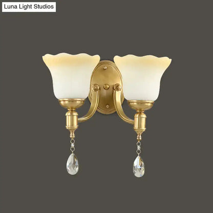 Retro Gold Glass Wall Lamp Sconce with Crystals