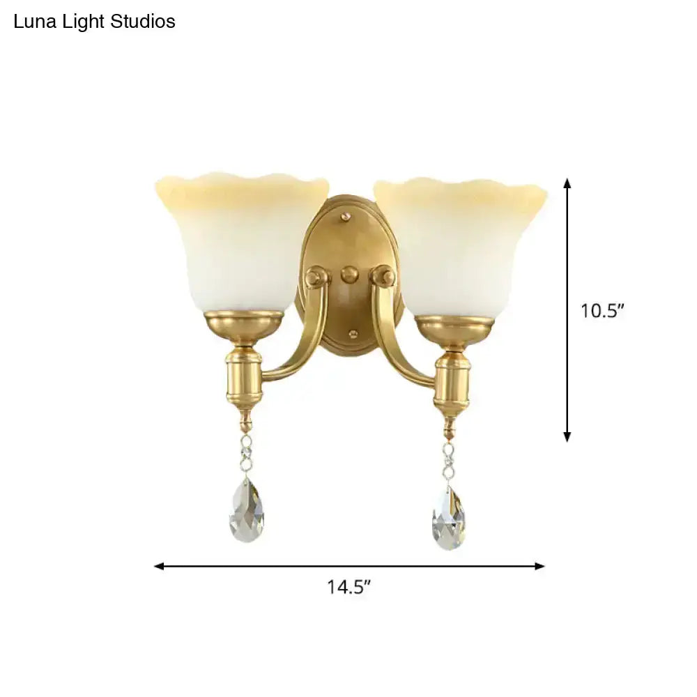 Retro Gold Glass Wall Lamp Sconce with Crystals