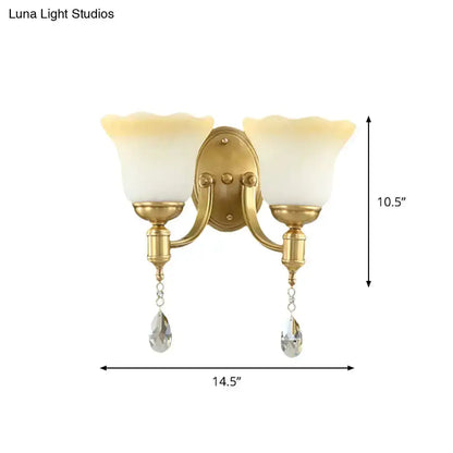 Retro Gold Glass Wall Lamp Sconce with Crystals