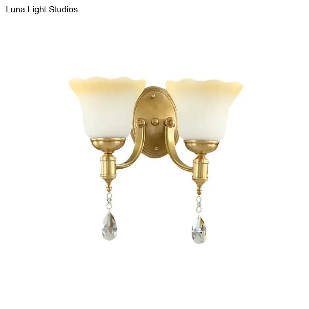 Retro Gold Glass Wall Lamp Sconce with Crystals