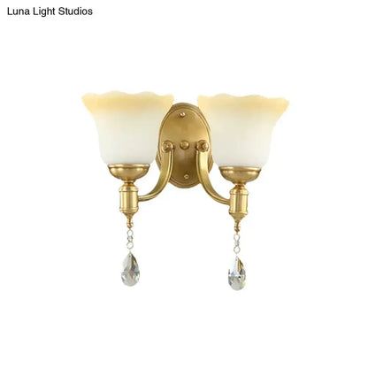 Retro Gold Glass Wall Lamp Sconce with Crystals