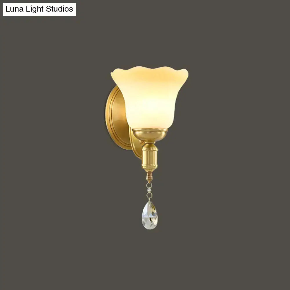 Retro Gold Glass Wall Lamp Sconce with Crystals
