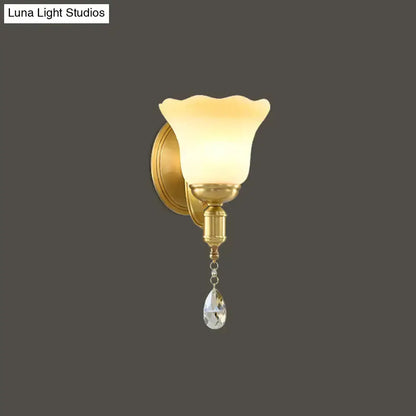 Retro Gold Glass Wall Lamp Sconce with Crystals