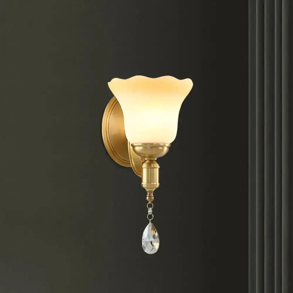 Retro Gold Glass Wall Lamp Sconce with Crystals