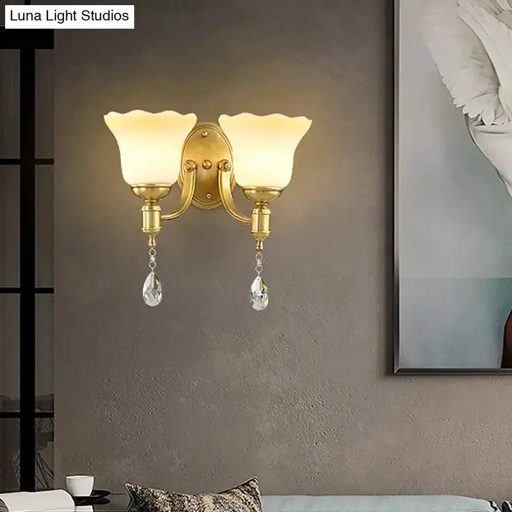 Retro Gold Glass Wall Lamp Sconce with Crystals