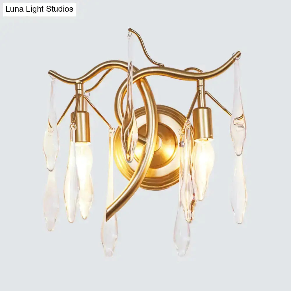 Retro gold raindrop wall lamp by Decorbites with crystal drops, wall-mounted, gold finish on Tampa Home & Garden Store