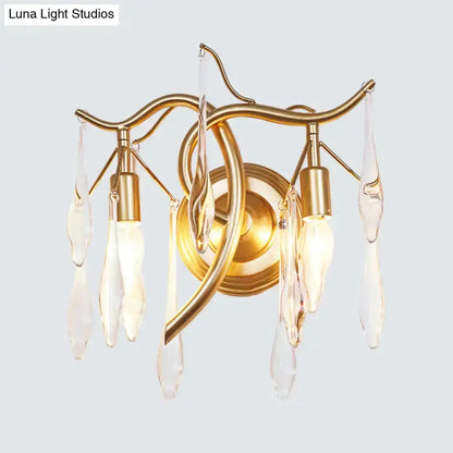 Retro gold raindrop wall lamp by Decorbites with crystal drops, wall-mounted, gold finish on Tampa Home & Garden Store