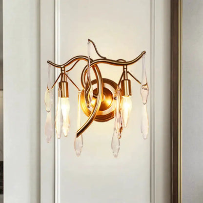 Retro gold raindrop wall lamp with crystal drops, brass wall sconce and Edison bulbs on Tampa Home & Garden Store