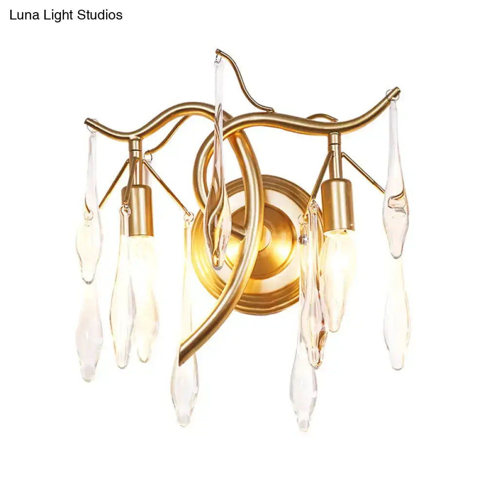 Retro gold raindrop wall lamp with crystal teardrops, wall mount, bedroom lighting by Decorbites on Tampa Home & Garden Store