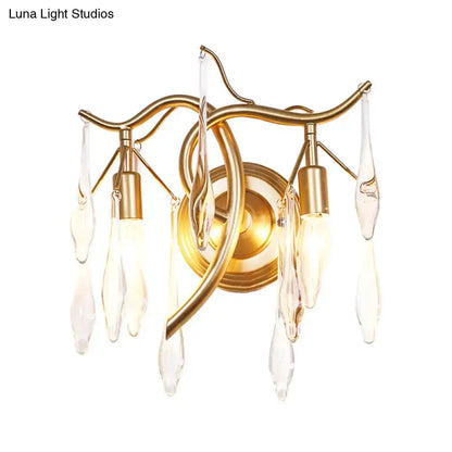 Retro gold raindrop wall lamp with crystal teardrops, wall mount, bedroom lighting by Decorbites on Tampa Home & Garden Store