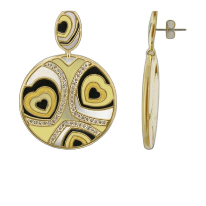 Retro Hearts earring by Lauren G Adams, enamel gold-tone drop with black heart motif rhinestones on Tampa Home & Garden Store