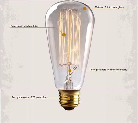 Stevvex vintage Edison bulb with clear thick crystal glass and brass E27 base for home decor on Tampa Home & Garden Store