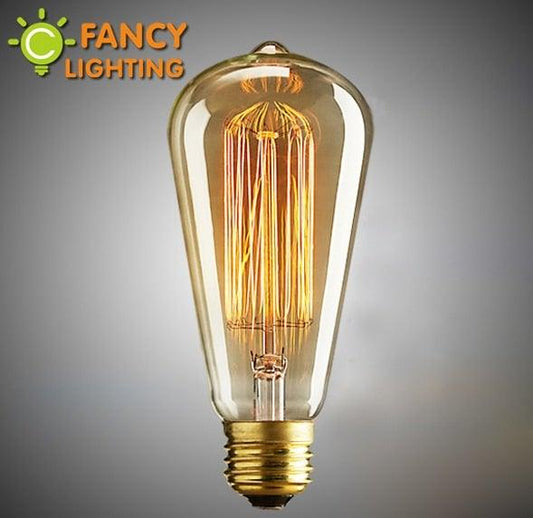 Vintage Edison incandescent bulb, clear glass, visible filament, E27 base, Stevvex amber glow on Tampa Home & Garden Store