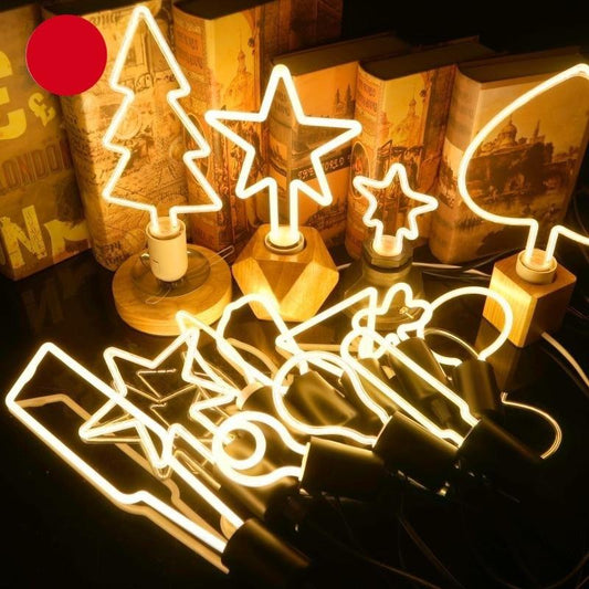Retro LED Edison bulb set by Stevvex with tree, star, moon shapes in warm white wood bases on Tampa Home & Garden Store