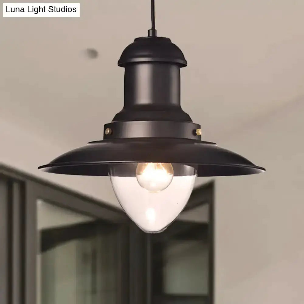 Retro loft saucer pendant light black & white metal with bulb cover Decorbites kitchen on Tampa Home & Garden Store
