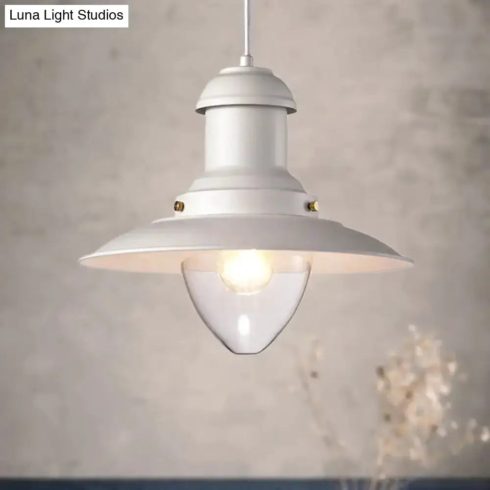 Retro loft saucer pendant light white finish with clear glass shade Decorbites on Tampa Home & Garden Store