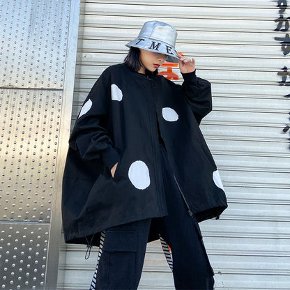 Retro long sleeved stand up collar trench coat for women loose and fashionable stylish zipper cardigan