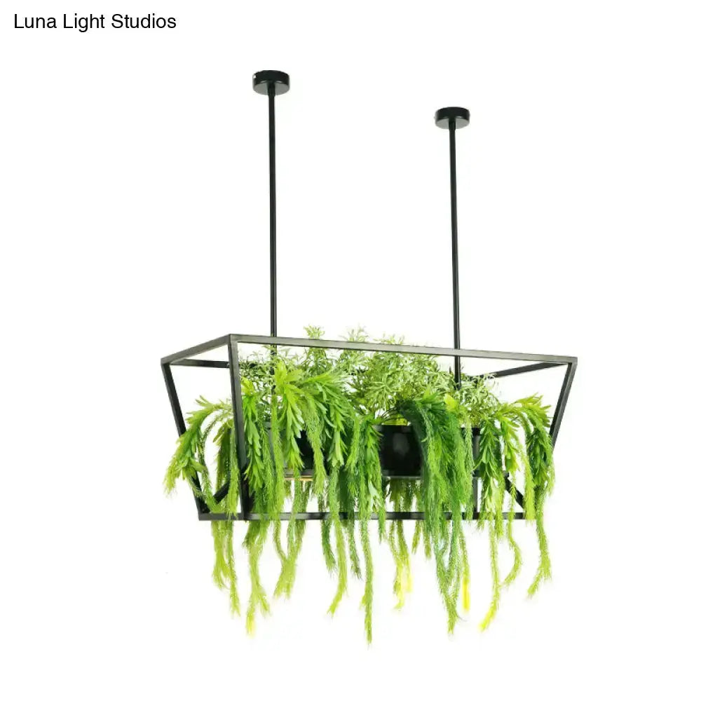 Retro metal black ceiling light planter with ferns, geometric frame, dining room decor on Tampa Home & Garden Store