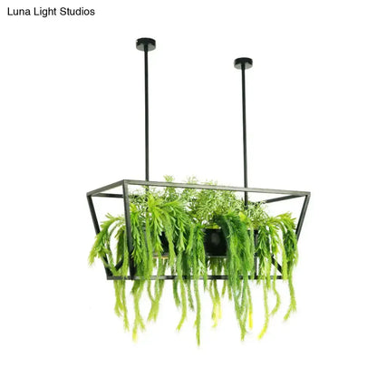 Retro metal black ceiling light planter with ferns, geometric frame, dining room decor on Tampa Home & Garden Store