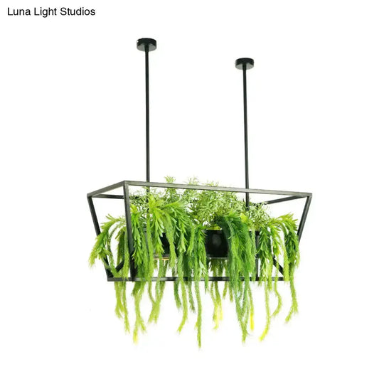 Retro metal black ceiling light planter with ferns, geometric frame, dining room decor on Tampa Home & Garden Store