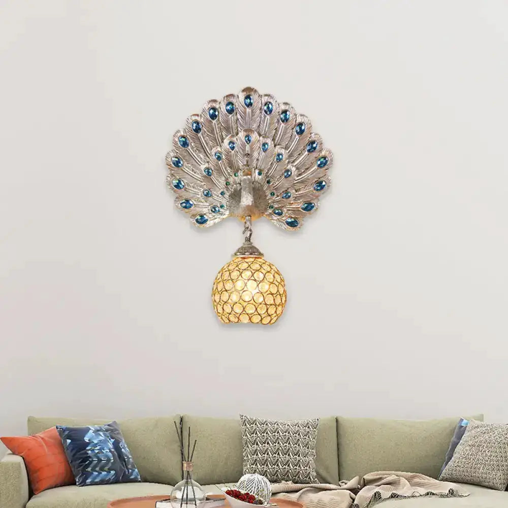 Retro Peacock Silver and White Wall Lamp Crystal