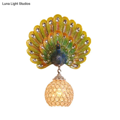 Retro Peacock Silver and White Wall Lamp Crystal