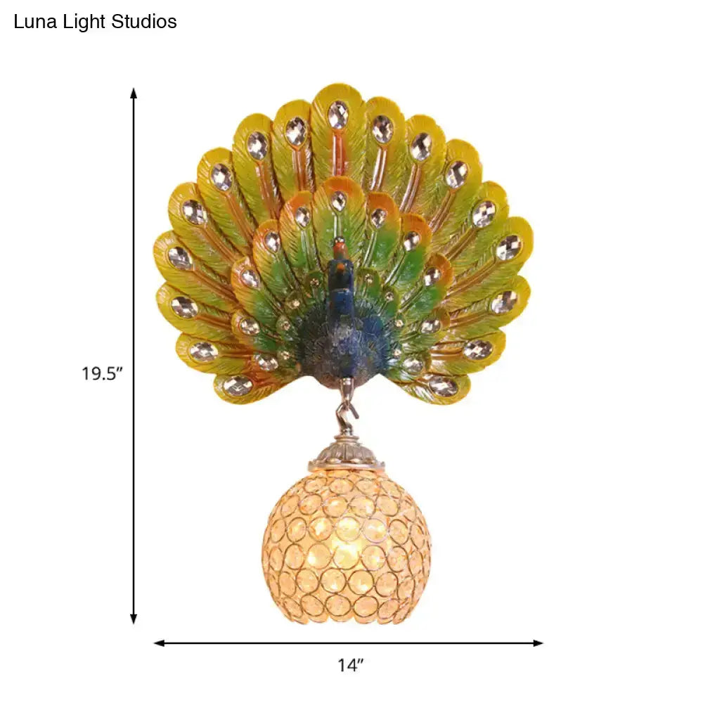 Retro Peacock Silver and White Wall Lamp Crystal